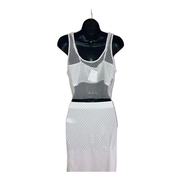Sincerely Jules white sequin net mesh cropped tank top and skirt set size medium - Picture 11 of 17